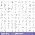 100 street festival icons set, outline style Royalty Free Stock Photo