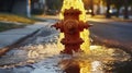 Street Flood - The Dramatic Pour from an Open Fire Hydrant. Generative AI Royalty Free Stock Photo