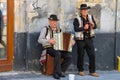 Street folk musicians on performing in historic center of Lviv,