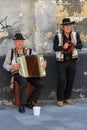 Street folk musicians on performing in historic center of Lviv,