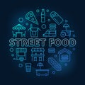 Street food blue round symbol. Vector line illustration