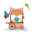 Street food cart in a tent, apple candy and corn. June Party Festival. Royalty Free Stock Photo