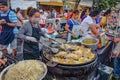 Street Food Chef Cooking Thailand Street Food `hoi top` or Crispy Mussel and Beansprout Pancake in english name