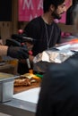 Street food, cooking sandwiches with flame. Old Spitalfields Market. London Royalty Free Stock Photo