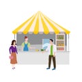 Street food drinks market talls canopy and beverages. Seller and Buyers. Vector, Illustration, Isolated, Banner Royalty Free Stock Photo