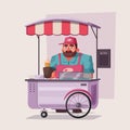 Street food or fast food hawker vendor truck. Cartoon vector illustration