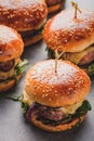 Street food, fast food. Homemade juicy burgers with beef, cheese Royalty Free Stock Photo