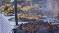 Street food, grilled meat on a spit. Homemade Royalty Free Stock Photo