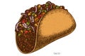 Street food hand drawn vector illustrations collection. Colored taco. Royalty Free Stock Photo