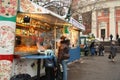 Street food kiosk with snack in Russia
