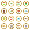 Street food kiosk vehicle icons circle Royalty Free Stock Photo