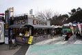 Street food market and souvenirs gifts shop bazaar for korean people travelers travel shopping select buy eat drink after visit at Royalty Free Stock Photo