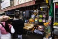 Street food market and souvenirs gifts shop bazaar for korean people travelers travel shopping select buy eat drink after visit at Royalty Free Stock Photo