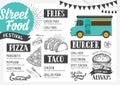 Street food menu, design template. Royalty Free Stock Photo