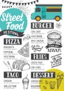 Street food menu, design template.