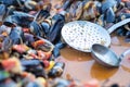 Street food of Mussels with vegetables