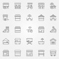 Street food outline icons. Vector market stall symbols