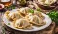 Pierog dumplings with savory or sweet fillings, AI Generated Royalty Free Stock Photo