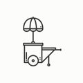 Street food retail thin line icon. Food trolley, truck, kiosk, wheel market stall, mobile cafe, shop, trade cart. Vector