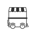 Street food retail thin line icon. Food trolley, truck, kiosk, wheel market stall, mobile cafe, shop, trade cart. Vector