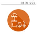 Street food retail thin line icon. Tricycle trade cart. Fast food trolley motorcycle, motorbike. Wheel shop, mobile