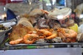 Street food in Saigon, Vietnam. Fish, shrimp and octopus