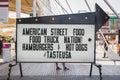 Street food sign outside USA pavilion at Expo 2015 in Milan, Ita Royalty Free Stock Photo