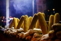 Street food stall with grilled corn, Istanbul Turkey Royalty Free Stock Photo