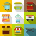 Street food truck icon set, flat style Royalty Free Stock Photo