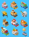 Street Food Trucks Isometric Icons Set