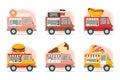 Street food trucks set vector isolated. Pizza