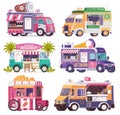 Street Food Trucks and Vans Icons Royalty Free Stock Photo