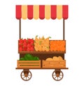 Street food vehicles, truck, vans, pushcart and counters with tent set of vector illustrations. Fast food cars with Royalty Free Stock Photo