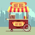 Street food vending cart with hot dogs vector illustration Royalty Free Stock Photo