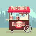 Street food vending cart with popcorn machine vector illustration Royalty Free Stock Photo