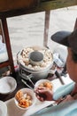 A Street Food Vendor of Authentic Bakwan Malang on a Pushcart Royalty Free Stock Photo