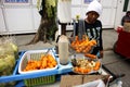 Street food vendor sells Filipino favorite snack food called Kwek Kwek at her food cart