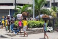 Street foods in Lagos Nigeria; Eja kika being transported to the stall Royalty Free Stock Photo