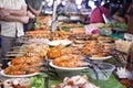 Street foods of Thailand, foods style Grilled seafood feast for the party at night market Royalty Free Stock Photo