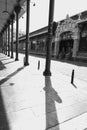Street with forged iron pillars next to the Central Market of Saragossa