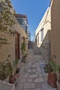 Street in the fortress in Chora town, Naxos Island, Greece Royalty Free Stock Photo