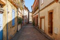 Street in French ancient town Toulouse. Toulouse is the capital of Haute Garonne department and Occitanie region, France, South
