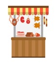 Street fresh meat store. Butcher shop, showcase, icon flat style. isolated on white background. Counter trade with Royalty Free Stock Photo