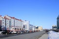 Street frosty morning in the city of Gubkinsky in the Yamalo-Nenets district of the Russian Federation