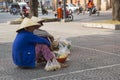 Street fruit and peanuts seller in Vietnam