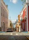 Street full of colorful houses in old San Juan, Puerto Rico Royalty Free Stock Photo