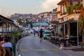 The street full of restaurants by the sea in the Sibenik city in Croatia.