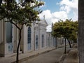 Street with grave chapels and trees in Alto deSao Joao cemtery, Lisbon