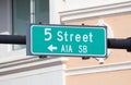 5 street green sign at Miami beach Florida USA