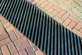 Street gutter of a stormwater drainage system on a sidewalk